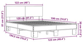 Estrutura cama 120x190 cm derivados de madeira/metal