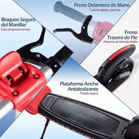 Trotinete dobrável para crianças +6 anos 2 rodas iluminadas com Guiador ajustável em 3 alturas Plataforma antiderrapante Vermelha