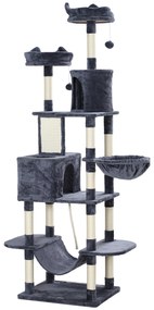 Arranhador para Gatos Grande 60x50x206 cm Torre para Gatos com Plataformas Caverna Bolas Suspensa e Rede Cinza Escuro