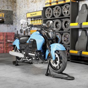 Suporte para roda dianteira e traseira com capacidade para 390 kg; suporte de oficina para motos com braço ajustável em aço, garfo em forma de U + L,