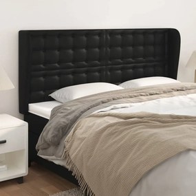 vidaXL Cabeceira de cama c/ abas couro artif. 203x23x118/128 cm preto