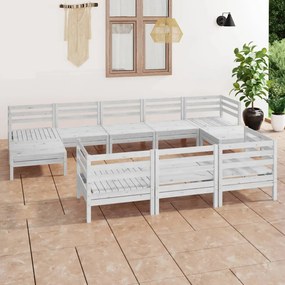 10 pcs conjunto lounge de jardim pinho maciço branco