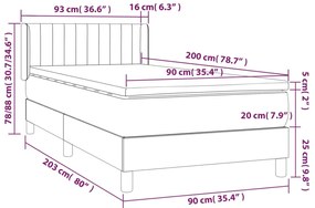 Cama com molas/colchão 90x200 cm veludo cinza-escuro