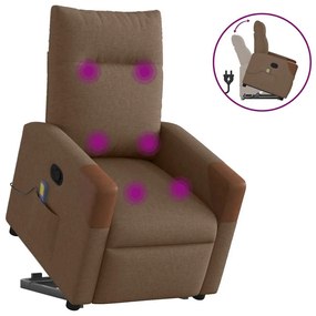 vidaXL Poltrona reclinável massagens tecido castanho