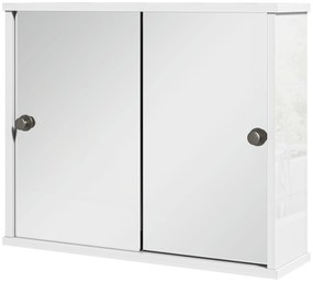 kleankin Armário Casa de Banho com Espelho Prateleira Ajustável e Porta de Correr Dupla com Espelho 55x15x45 cm Branco Brilhante