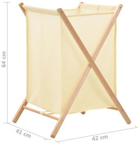 Cesto para roupa suja madeira de cedro e tecido bege 42x41x64cm