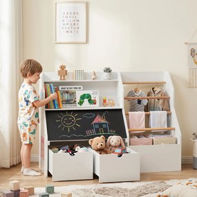 Estante Infantil para Brinquedos, 104 x 40 x 70 cm, com Quadro de Ardósia, Branco