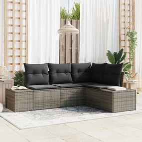 vidaXL Conjunto de Sofá de Jardim com Almofadas Cinza Vime PE
