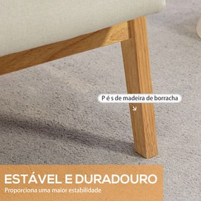 Poltrona de Dormitório Moderna Poltrona de Sala de Estar Estofada em Linho Sintético 68,5x78,5x75 cm Creme e Madeira