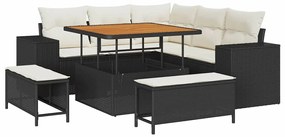 Conjunto de Sofá de Jardim vidaXL com 8 Peças e Almofadas Pretas de Ra