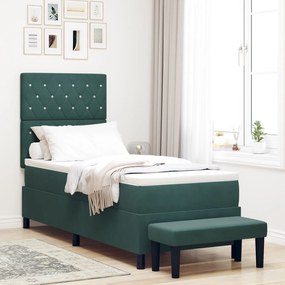 Cama Box Spring com Colchão &amp; Banco Verde Escuro 80x200 cm Veludo