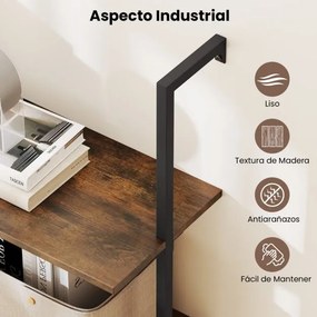 Estante flutuante de parede 76 x 30 x 163 cm com 4 níveis, estrutura metálica e escada de madeira, estilo industrial moderno, cor café
