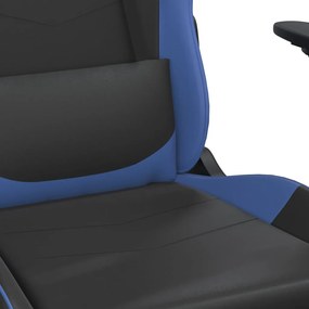 Cadeira gaming massagens c/ apoio pés couro artif. preto/azul