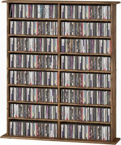 Organizador para CD e DVD 106,5 L x 24 P x 126,3 A cm com 16 compartimentos e 12 prateleiras ajustáveis, capacidade máxima de 720 CD/396 DVD e Blu-ray