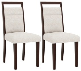 Conjunto de 2 cadeiras de jantar estofadas com assento acolchoado e encosto reclinável Pernas em madeira Bege + Castanho