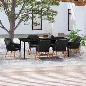 vidaXL 7 pcs conjunto de jantar para jardim com almofadões preto