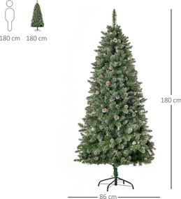Árvore de Natal artificial com efeito nevado, 180 cm de altura, 50 pinhas, 718 ramos com agulhas, imitação de Nordmann, muito realista