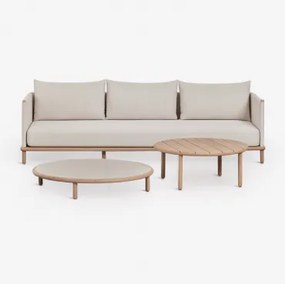 Conjunto De Jardim Com Sofá De 3 Lugares E 2 Mesas De Centro Redondas Em Madeira De Acácia Olivia Marrom Acácia Claro & Branco Gardenia - Castanho Aca