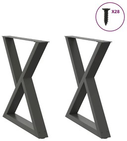 vidaXL Pés para mesa de jantar 2 peças antracite 80x(72-73,3) cm aço