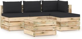 vidaXL 5 pcs conj. lounge jardim c/ almofadões madeira impreg. verde