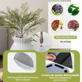 Caixa de areia oculta para gatos com planta artificial sintética Eliminação eletrónica de odores e esterilização 50 x 50 x 59 cm Branco