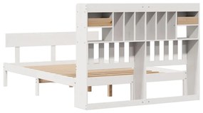 Cama com estante sem colchão 140x190 cm pinho maciço branco