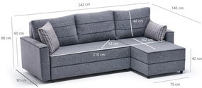 Sofá-Cama de Canto Ece – Cinzento – 242x88x90 cm