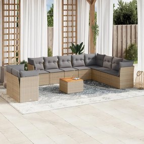 vidaXL 11 pcs conj. sofás jardim c/ almofadões vime PE bege misturado