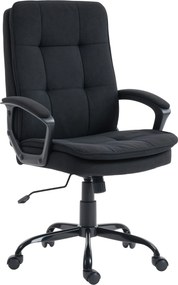 HOMCOM Cadeira de Escritório Ergonômica em Tecido Efeito Linho, Altura Ajustável, Função de Balanço, Capacidade 120 kg, Preto | Aosom Portugal