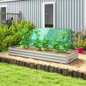 Floreira Exterior Grande Retangular em Aço Galvanizado 241x90,5x30 cm para Terraço com Fundo Aberto Prata