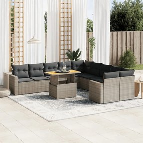 11 pcs conjunto sofás de jardim c/ almofadões vime PE cinzento