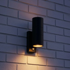 Candeeiro de parede exterior preto AR70 de 2 luzes com sensor de movimento - Duo