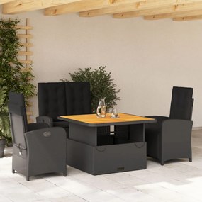 vidaXL 4 pcs conjunto de jardim p/ jardim c/ almofadões vime PE preto