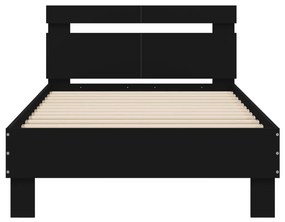 Estrutura de cama com cabeceira e luzes LED 100x200 cm preto