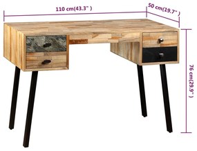 Secretária em teca reciclada maciça 110x50x76 cm
