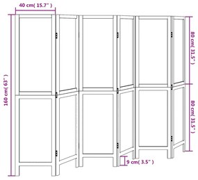 Biombo c/ 6 painéis madeira de paulownia maciça castanho-escuro