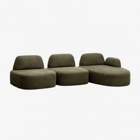 Sofá Modular Chaise Longue Direito De 3 Peças Estofado Giorgia Tecido Verde Exército - Sklum