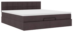 Estrutura de cama otomana com colchão tecido castanho escuro