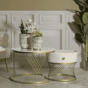 MESAS DE CAFÉ VOTIX CONJUNTO DE 2 UNIDADES CM Ø 70X48-50X43,5 CREME E DOURADO