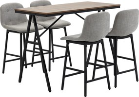 Conjunto de mesa de bar com bancos e mesa de jantar alta com 4 cadeiras estofadas, pés em aço, 120 x 60 x 91 cm, cinzento