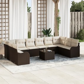 Conjunto de Sofá de Jardim vidaXL 10 Peças com Almofadas Cinza Poliratan