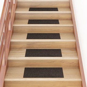 vidaXL Tapetes de escada autoadesivos 15 peças 60x25 cm marrom escuro retangulares