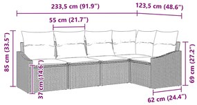 Conjunto de Sofá de Jardim de 5 Peças com Almofadas Pretas em Rattan S