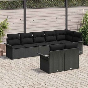 Conjunto de Sofá de Jardim de 8 Peças com Almofadas Preto em Rattan