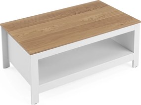 Mesa de Centro, 105 x 60 x 46 cm, Arrumação Dupla, Natural e Branco