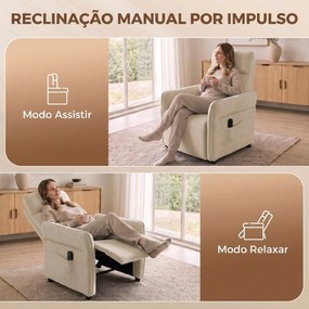 Poltrona de Massagem com Aquecimento, Reclinação Push-Back 135°, Apoio para Pés, Apoios de Braços Ajustáveis e 2 Bolsos, Bege