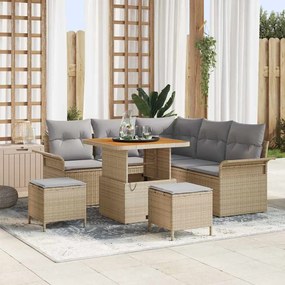 vidaXL Conjunto de Sofá de Jardim de 8 Peças com Almofadas, Rattan Poly Bege e Acácia