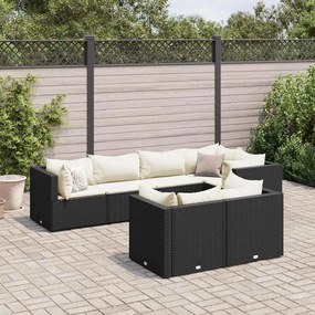 7 pcs conjunto lounge de jardim c/ almofadões vime PE preto