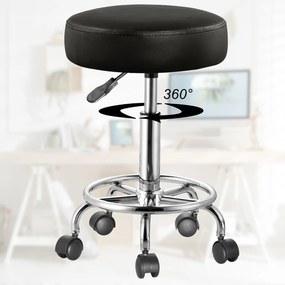 Banco giratória em 360° com rodas em couro sintético Ø35 x 50 x 51-65 cm Preto