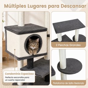 Árvore Arranhadora para Gatos, 48,5 x 34,5 x 99 cm, 5 Níveis, Cinzento